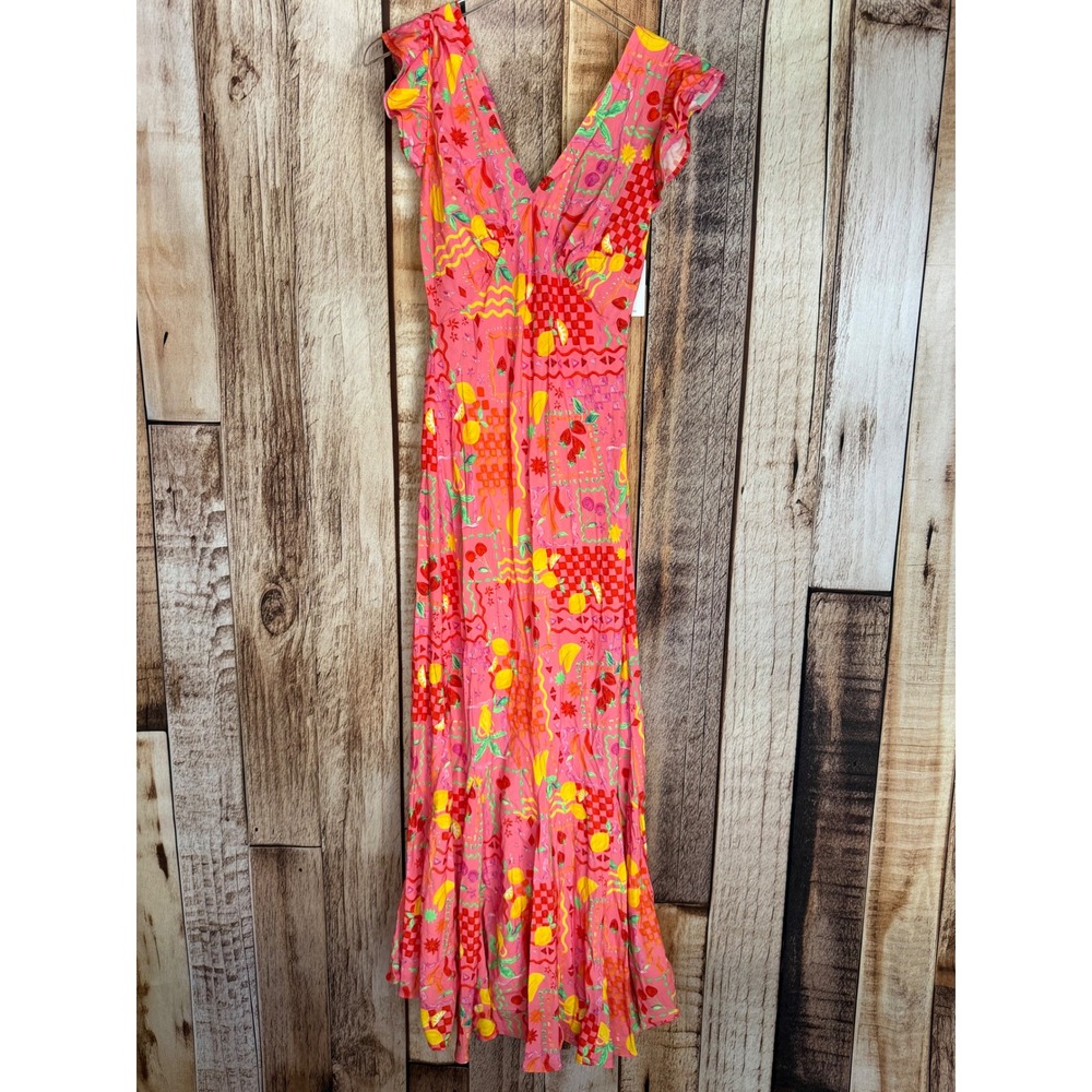 Beach Riot Elodie Maxi Dress Passion Fruit Ruffle Pink Resort Beach Medium NWT